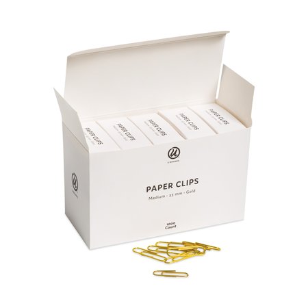 U Brands Paper Clips, Medium, Gold, 1000PK 3619U0624